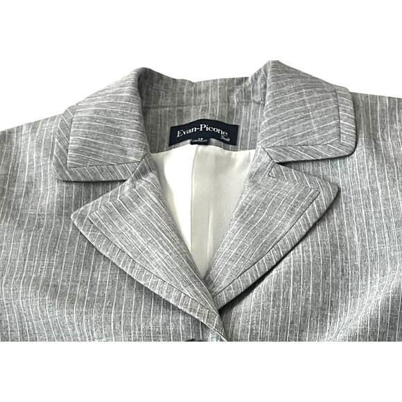 EVAN-PICONE 2-PC. JACKET & PANT SUIT NOTCH LAPEL HI-RISE, GREY/WHITE PINSTRIPE - Picture 3 of 11